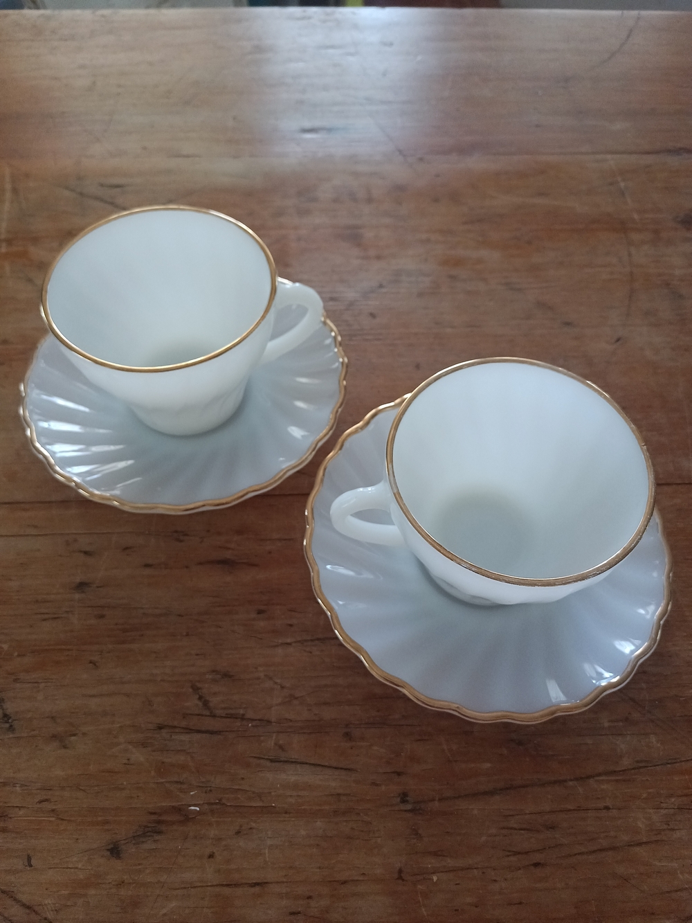 2 Milk Glass Anchor Hocking Collectible Vintage teacup and Saucers